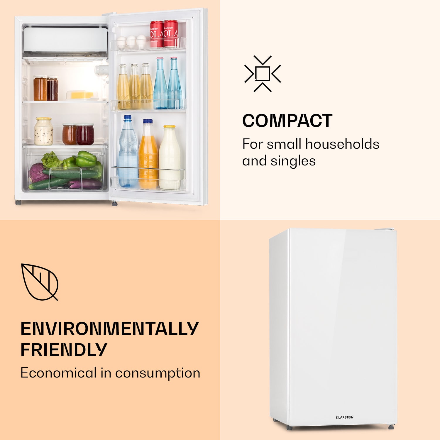 Klarstein Luminance Frost, chladnička, 91 l, energet. trieda F, priečinok na zeleninu, 2 sklenené police, biela – Obrázok 3