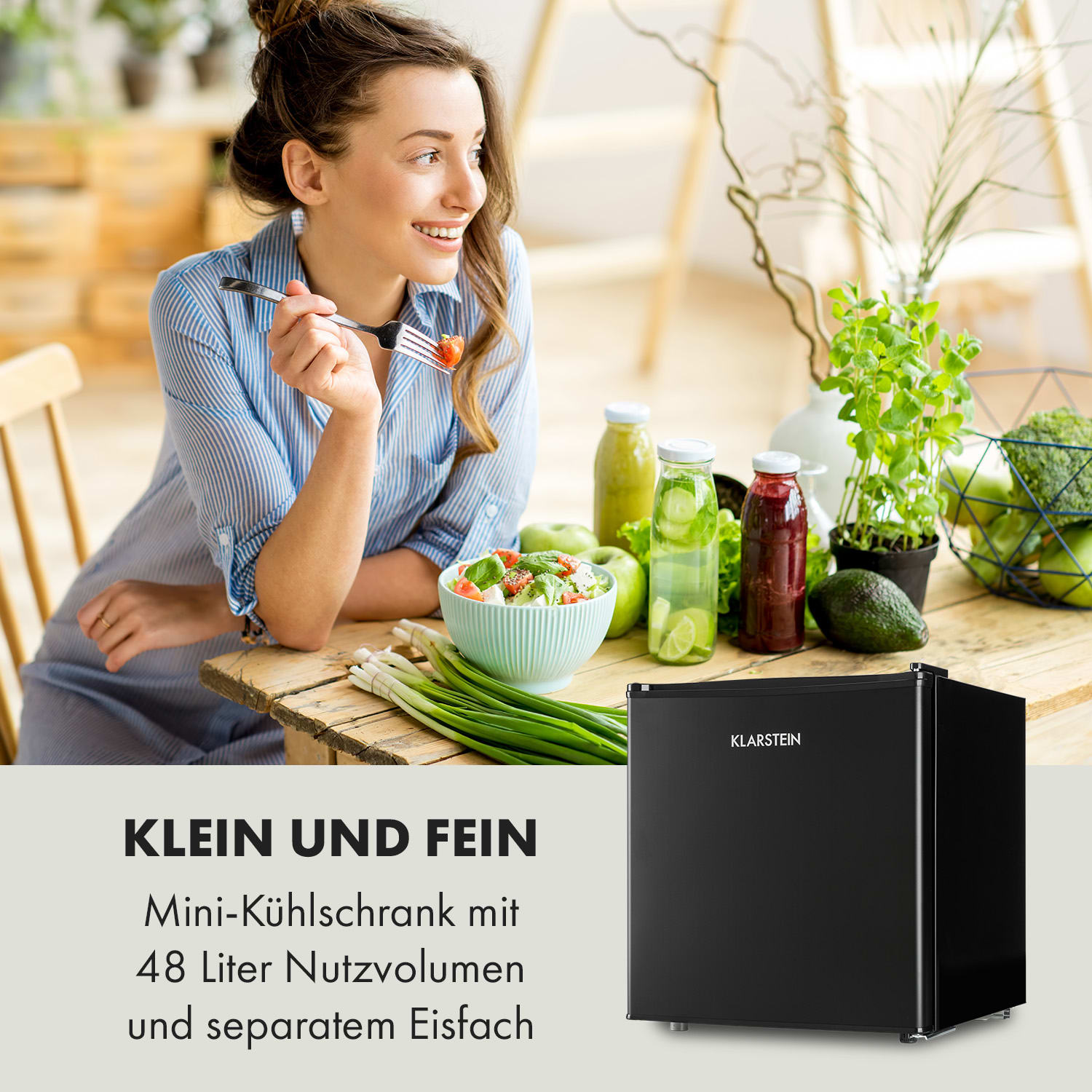 Klarstein Obsidian, chladnička, 46 l, priehradka na zeleninu