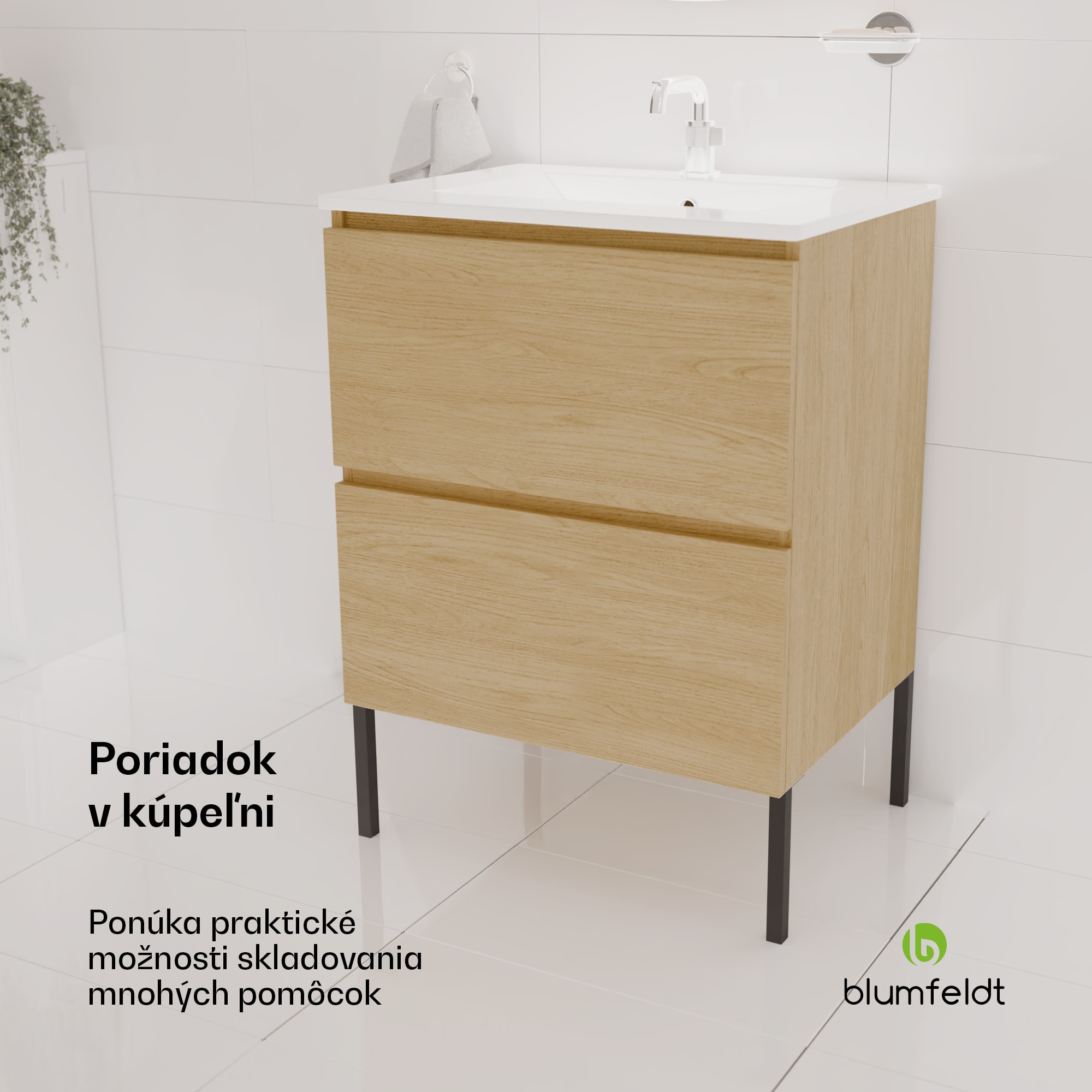 Blumfeldt Johnstone, umývadlo a skrinka do kúpeľne, 60 cm, keramické umývadlo