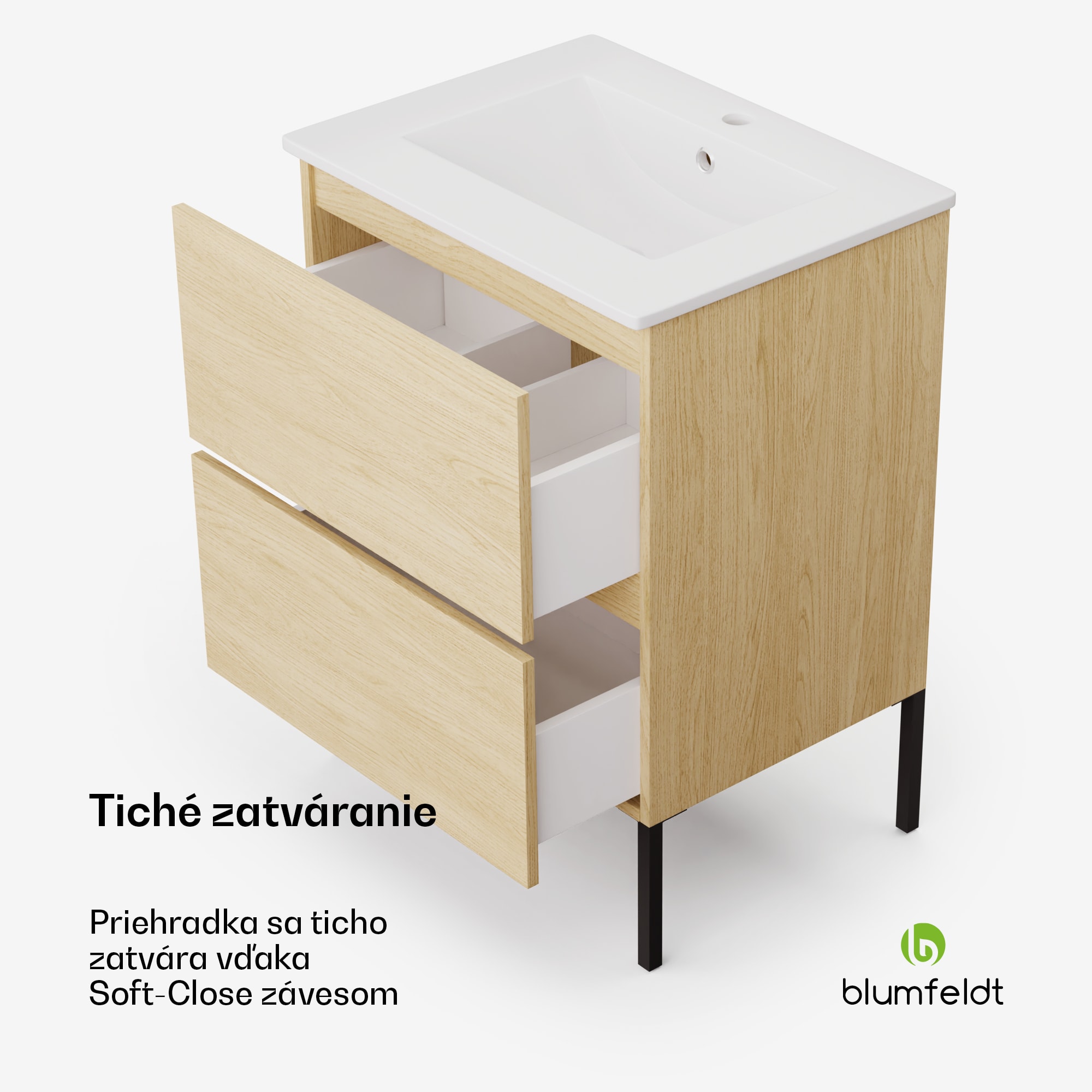 Blumfeldt Johnstone, umývadlo a skrinka do kúpeľne, 60 cm, keramické umývadlo – Obrázok 3