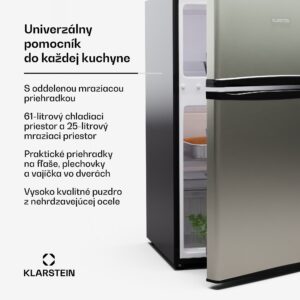 Klarstein Big Daddy Cool, chladnička s mrazničkou, 61/25 l, 2 úrovne, nehrdzavejúca oceľ
