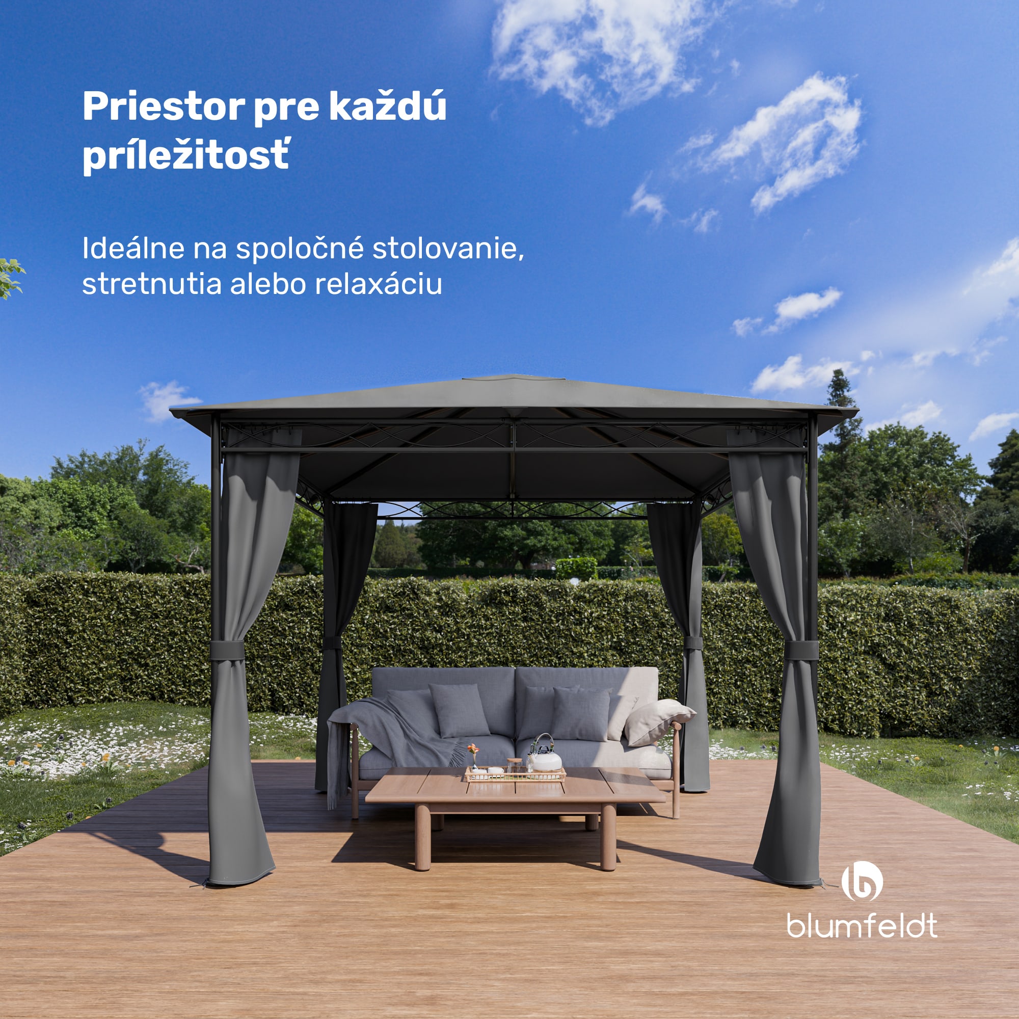 Blumfeldt Mondo, záhradný altánok, párty stan, oceľ, polyester, tmavosivý