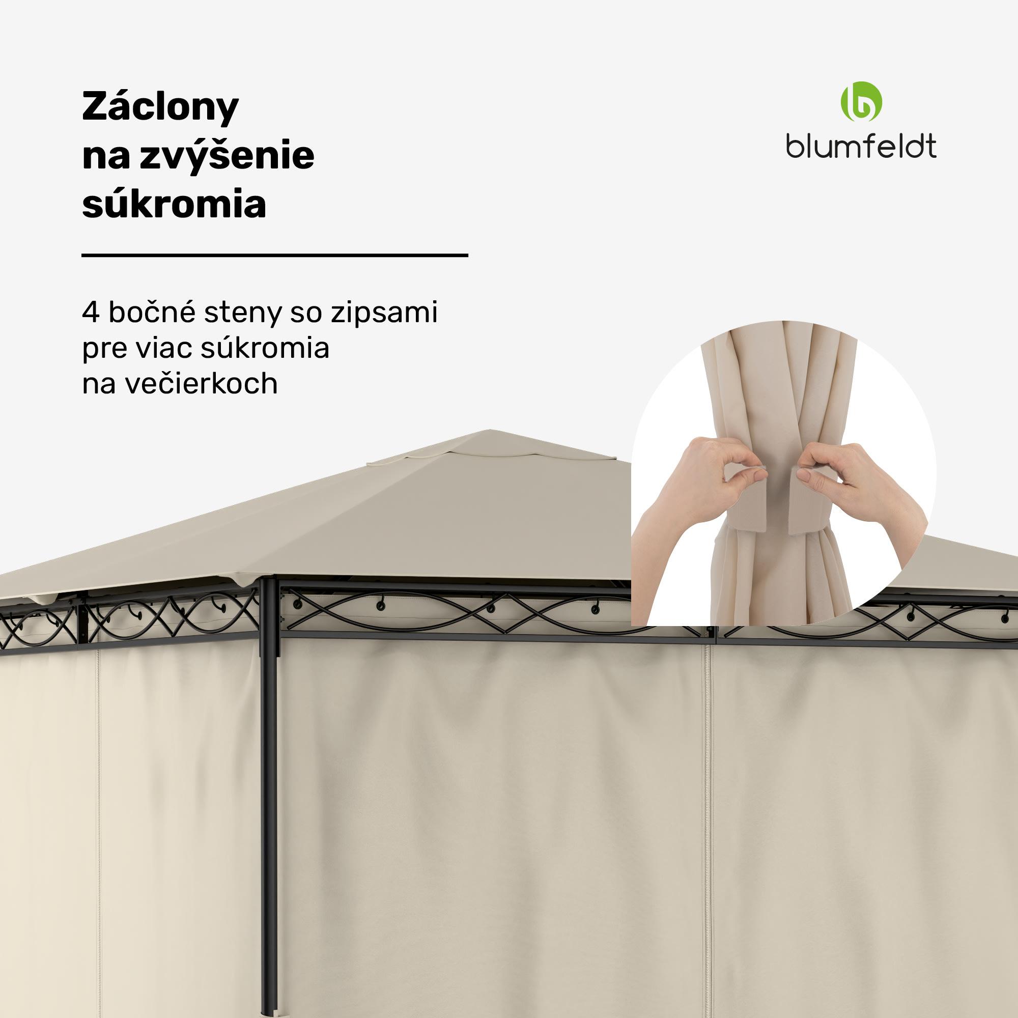 Blumfeldt Mondo, záhradný altánok, párty stan, 295 x 262 x 295, oceľ, polyester, béžový – Obrázok 3