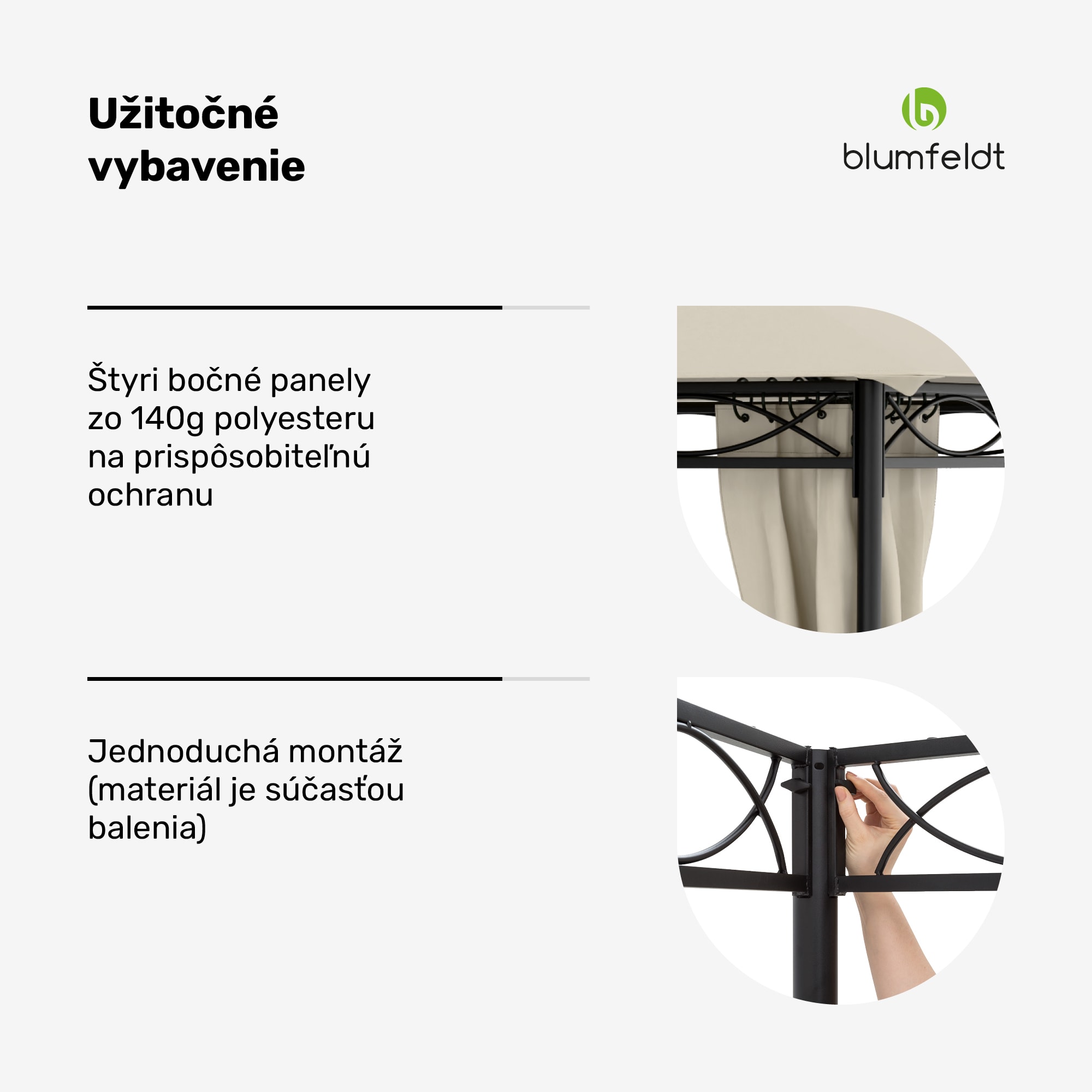 Blumfeldt Mondo, záhradný altánok, párty stan, 295 x 262 x 295, oceľ, polyester, béžový – Obrázok 4