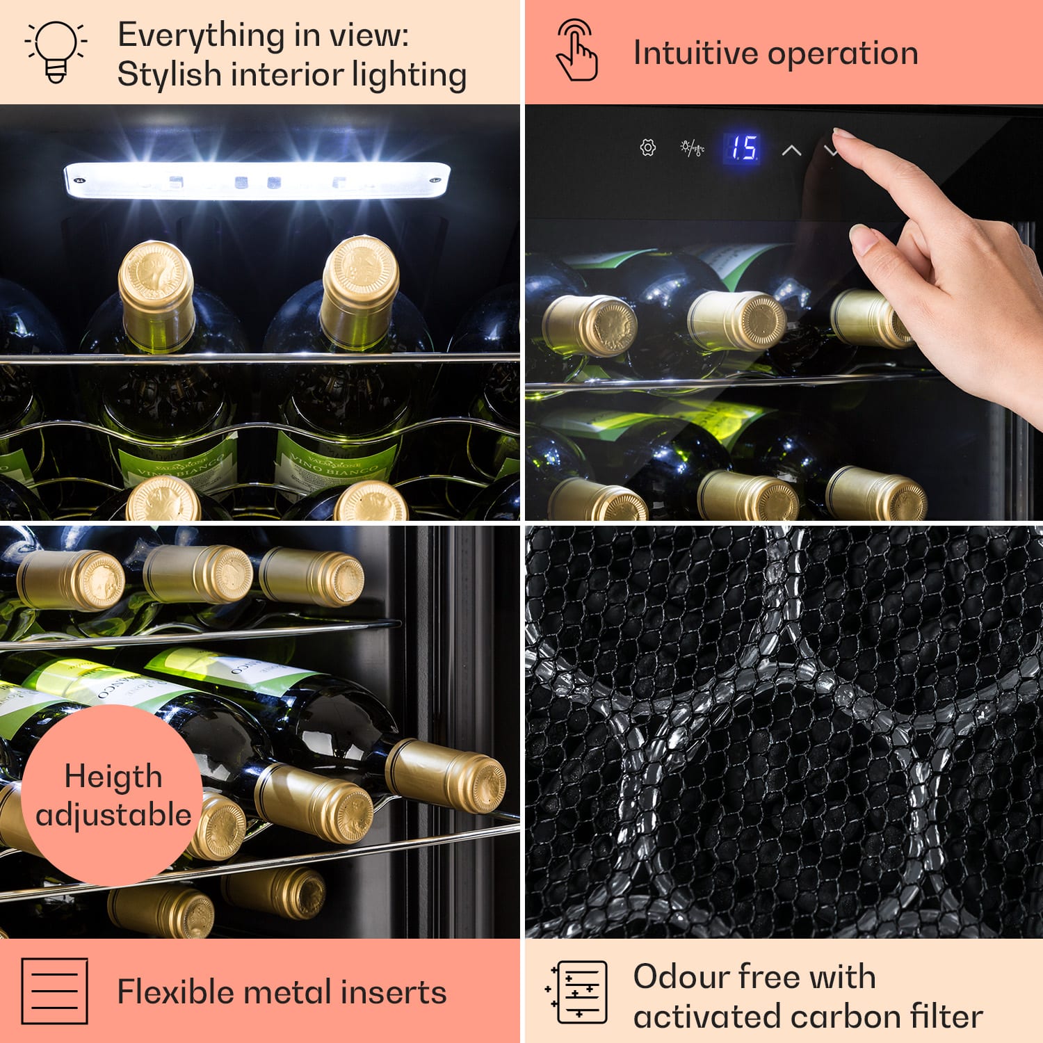 Klarstein Shiraz, vinotéka, 42 l, 131 W, 5-18°C, dotykový ovládací panel, čierna – Obrázok 4