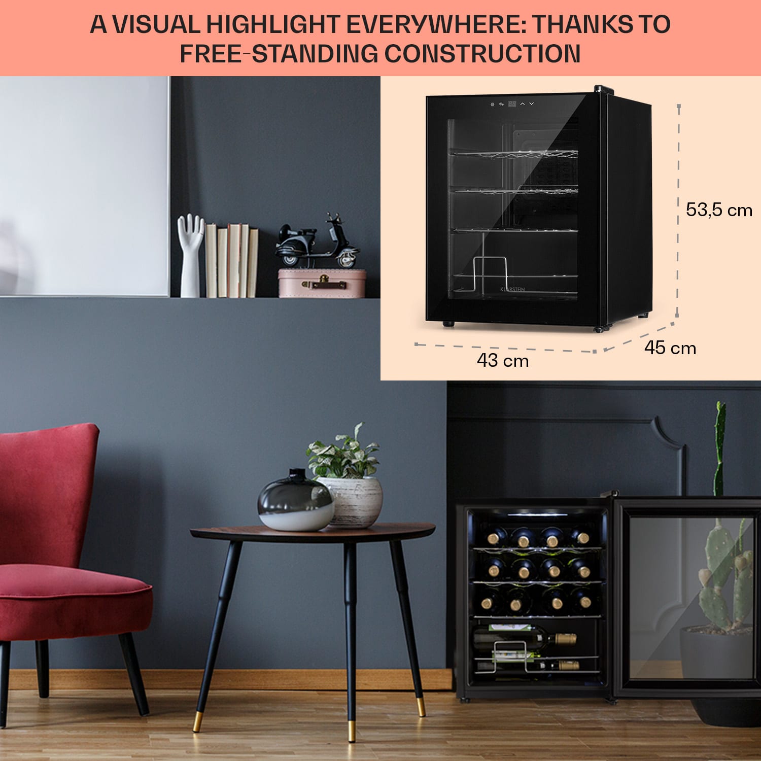 Klarstein Shiraz, vinotéka, 42 l, 131 W, 5-18°C, dotykový ovládací panel, čierna – Obrázok 5