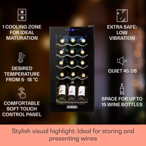 Klarstein Shiraz 15 Slim Uno, vinotéka, 44 l, 135 W, 5–18°C, dotykové ovládanie, čierna