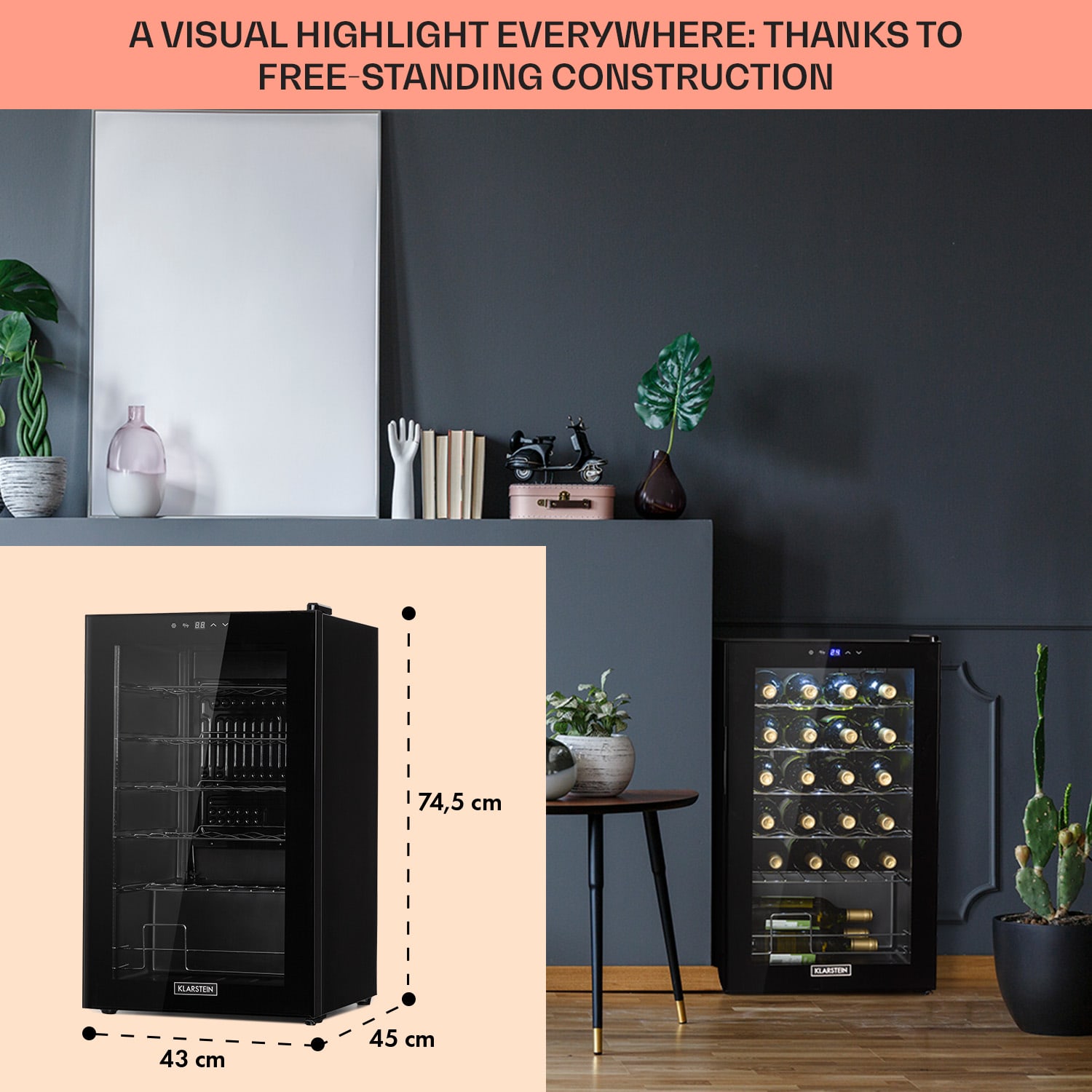Klarstein Shiraz 24 Uno, vinotéka, 63 l, 24 fliaš, 5-18°C, dotykový ovládací panel – Obrázok 5