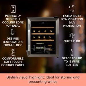 Klarstein Vinamour 16 Uno, vinotéka, 42 l, 16 fliaš, 5-18°C, 41 dB, sklo