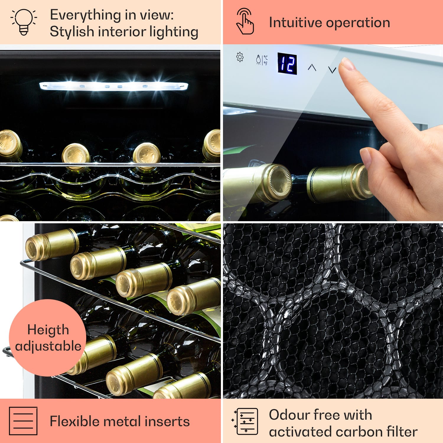 Klarstein Shiraz 16 Quartz, vinotéka, 42 l, 160 W, 5-18°C, dotykový ovládací panel – Obrázok 4