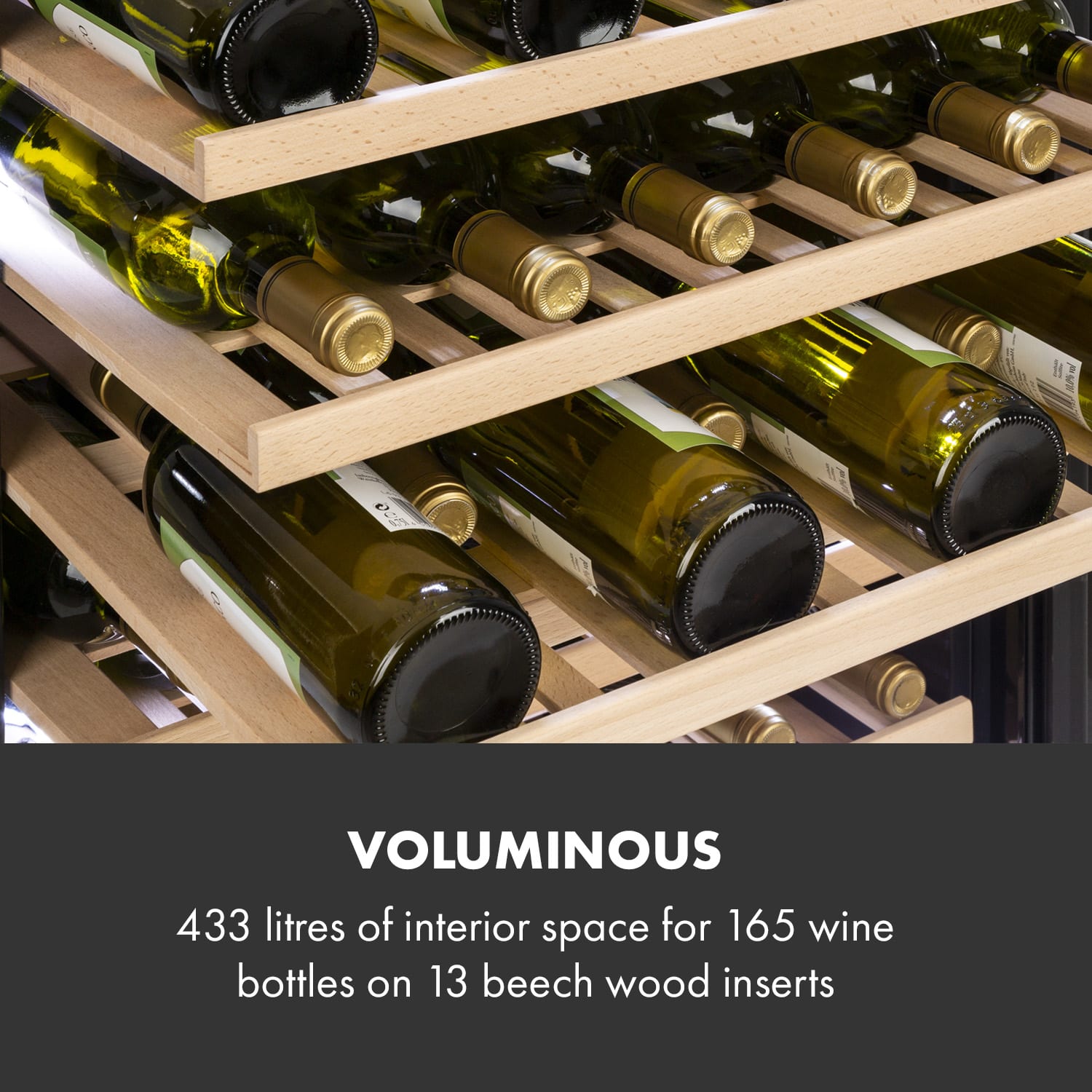Klarstein Vinovilla Onyx Grande, veľkoobjemová vinotéka, 433 l, 165 fliaš, čierna – Obrázok 4