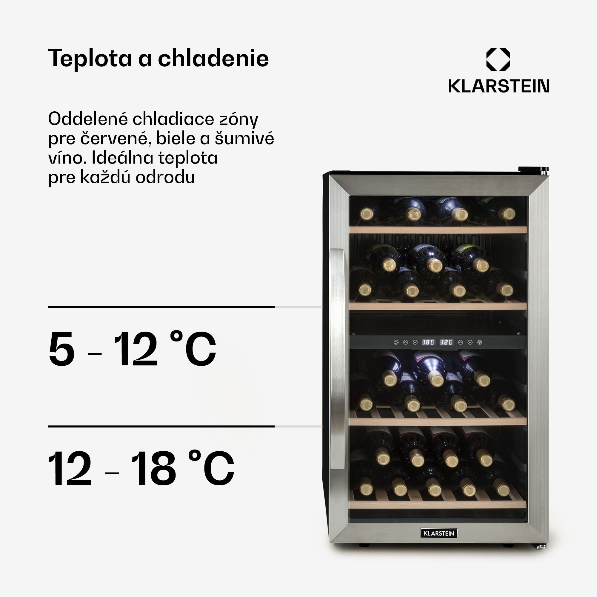 Klarstein Vinamour 45D, vinotéka, 118 l, 45 fliaš, 5–18°C, 2 zóny, nehrdzavejúca oceľ – Obrázok 3