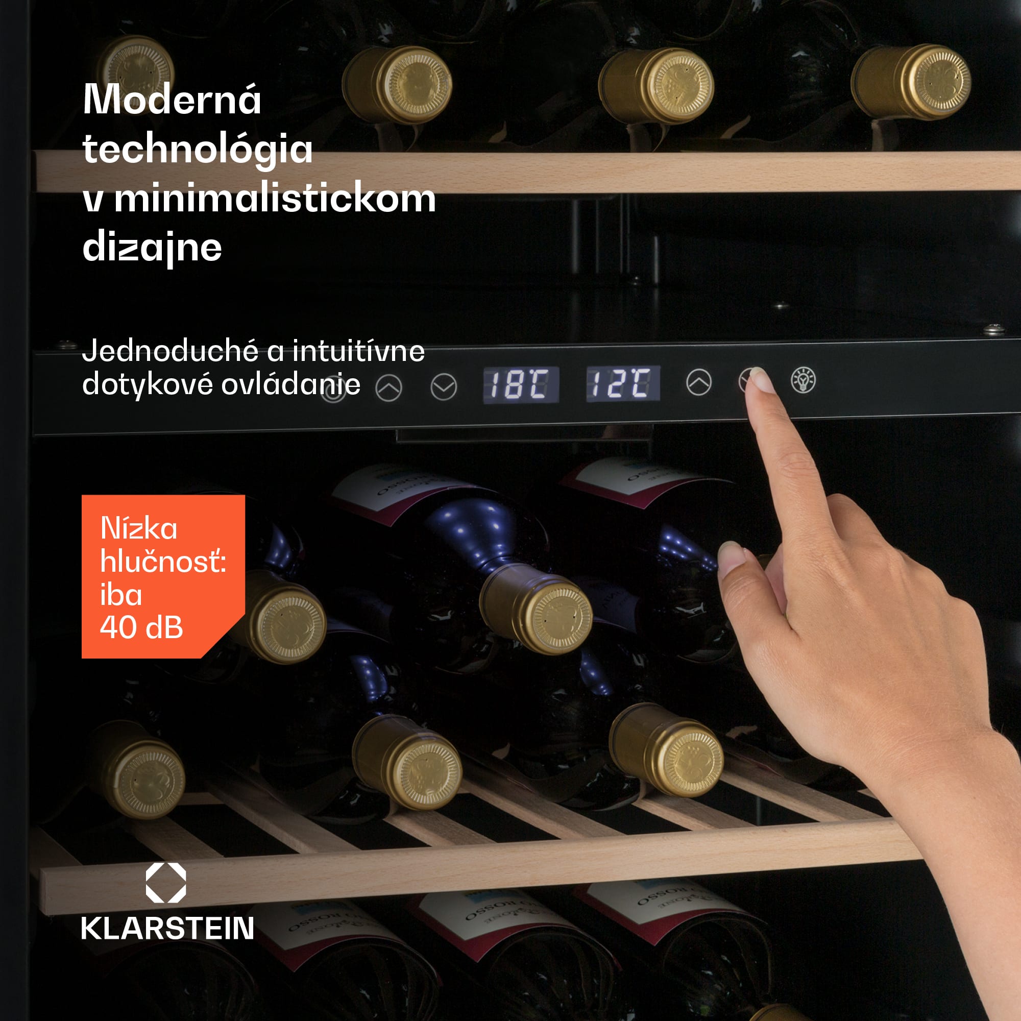 Klarstein Vinamour 45D, vinotéka, 118 l, 45 fliaš, 5–18°C, 2 zóny, nehrdzavejúca oceľ – Obrázok 5