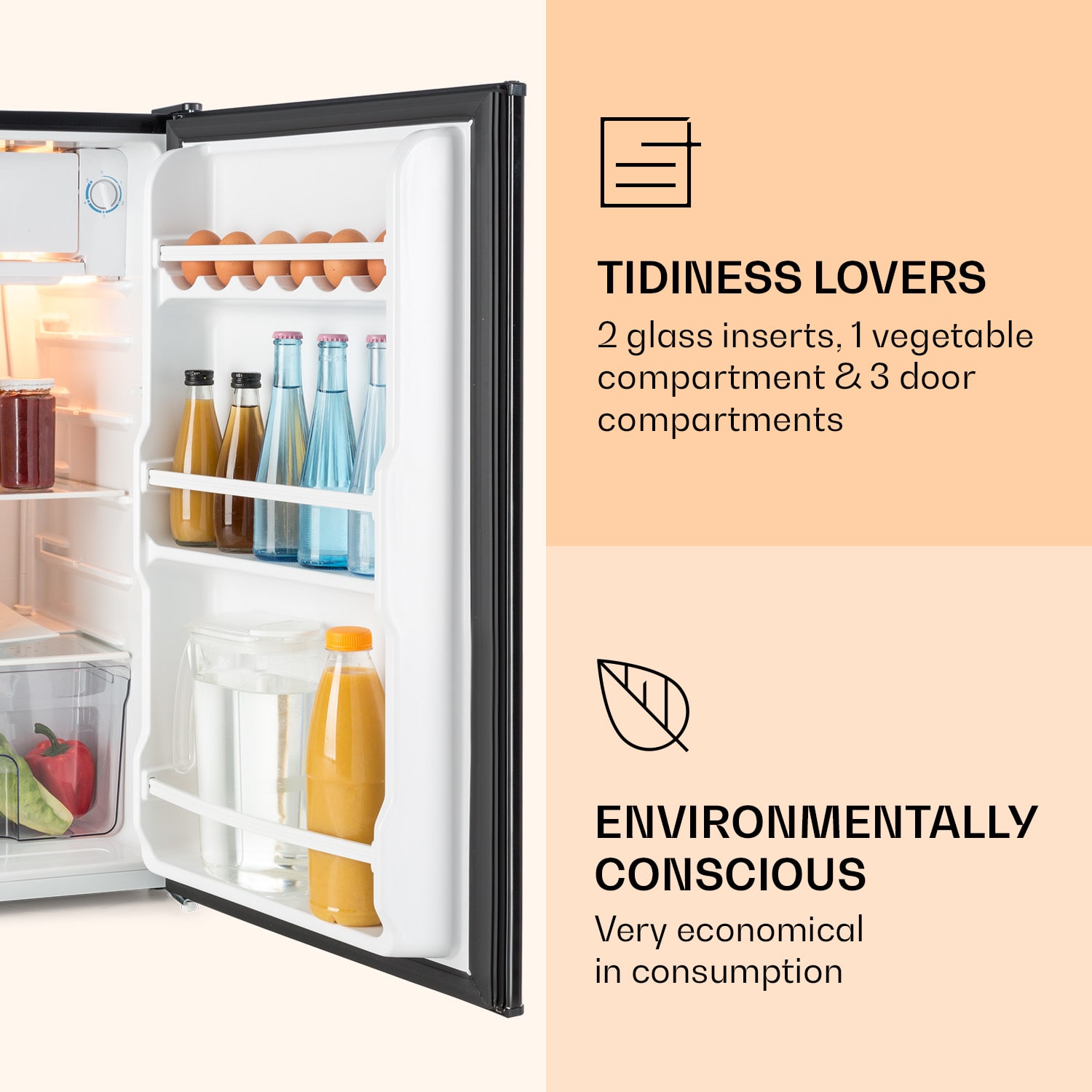 Klarstein Alleinversorger, chladnička, 91 l, energet. trieda F, 2 poschodia mraziaceho priečinku, čierna – Obrázok 3