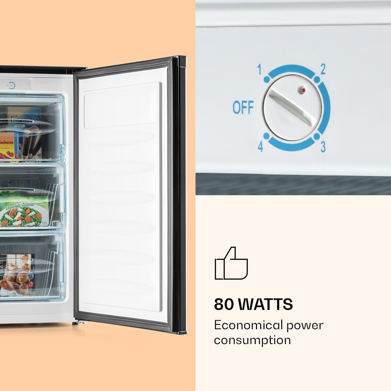 Klarstein Garfield XL, mraznička, 69 l, 4 hviezdičky, 80 W, energet. trieda F, biela – Obrázok 4