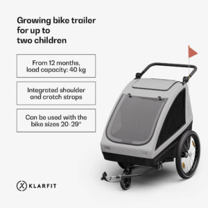 KLARFIT GoKiddo, príves na bicykel, príves/kočík, skladací, integrované brzdy, rastúci, pre 2 deti