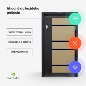 Blumfeldt BinSafe, box na odpadky, 1 odpadkový kôš, 240 l, uzamykateľný, pozinkovaná oceľ odolná voči poveternostným vplyvom