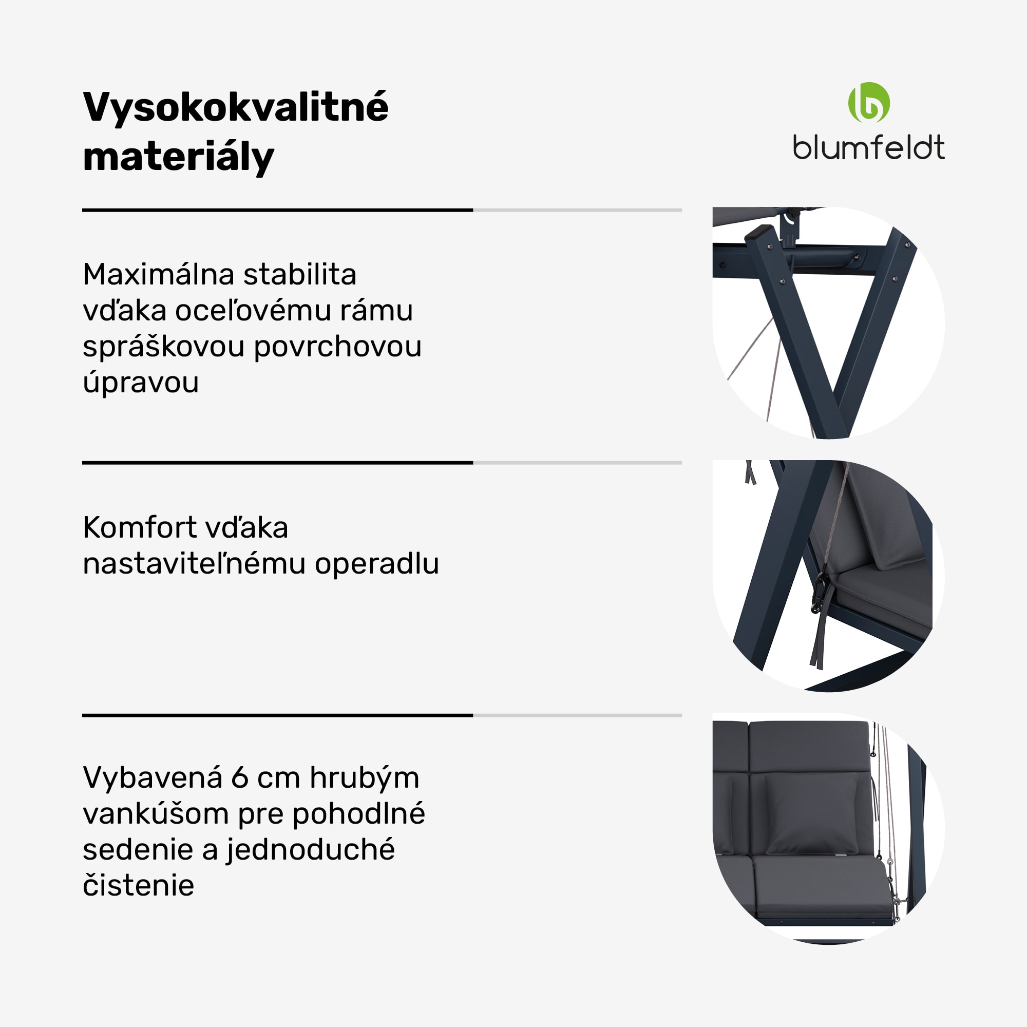 Blumfeldt FlexiSwing, hollywoodska hojdačka, 3-miestna, nastaviteľné operadlo, slnečná strieška, odolná voči poveternostným vplyvom – Obrázok 4