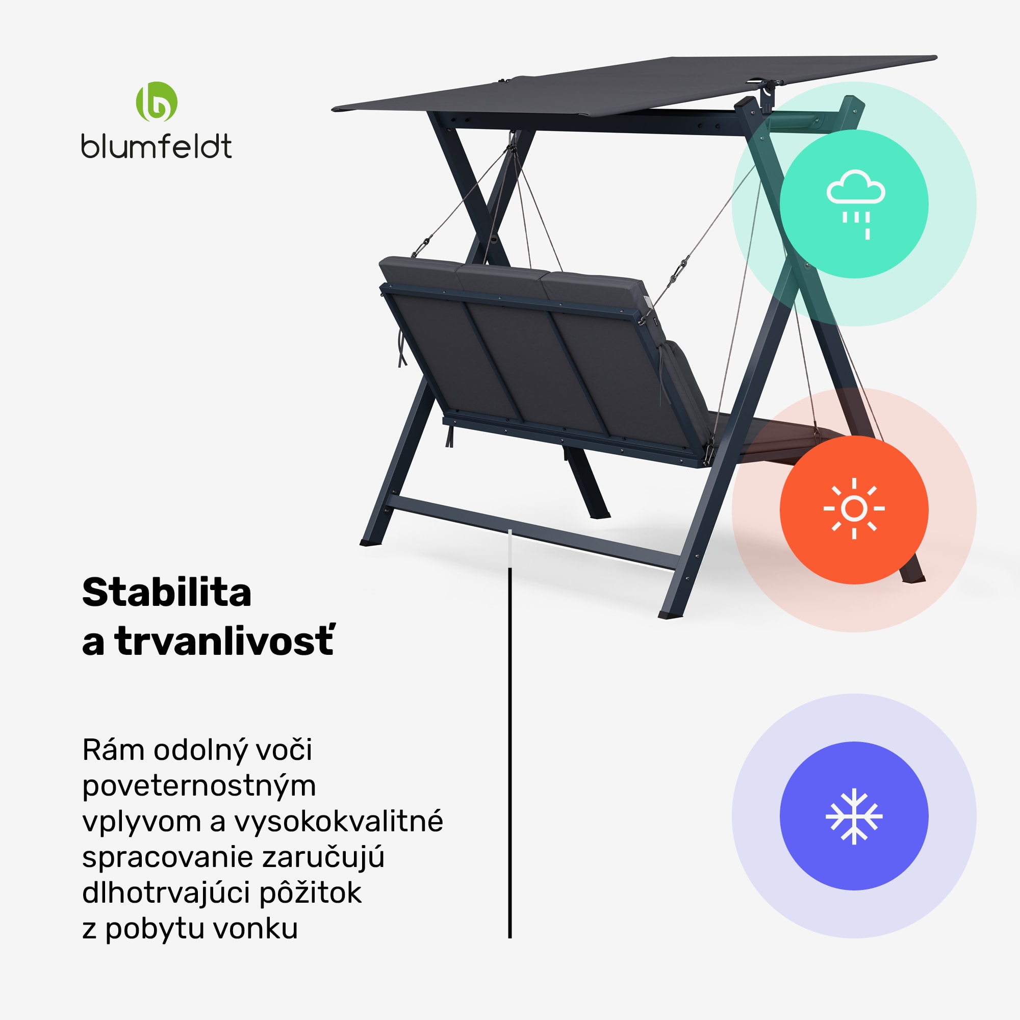 Blumfeldt FlexiSwing, hollywoodska hojdačka, 3-miestna, nastaviteľné operadlo, slnečná strieška, odolná voči poveternostným vplyvom – Obrázok 5