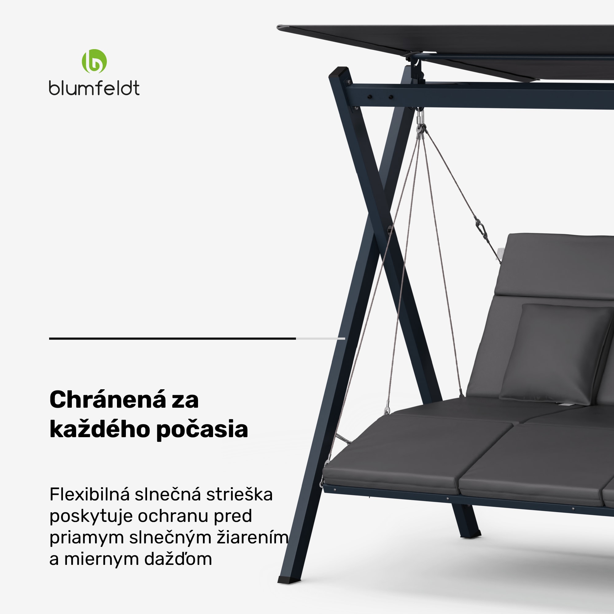 Blumfeldt FlexiSwing, hollywoodska hojdačka, 4-miestna, nastaviteľné operadlo, slnečná strieška, odolná voči poveternostným vplyvom – Obrázok 3