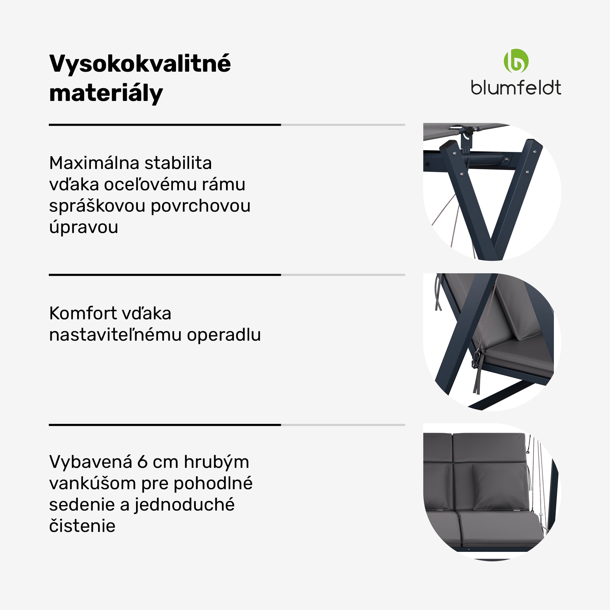 Blumfeldt FlexiSwing, hollywoodska hojdačka, 4-miestna, nastaviteľné operadlo, slnečná strieška, odolná voči poveternostným vplyvom – Obrázok 4