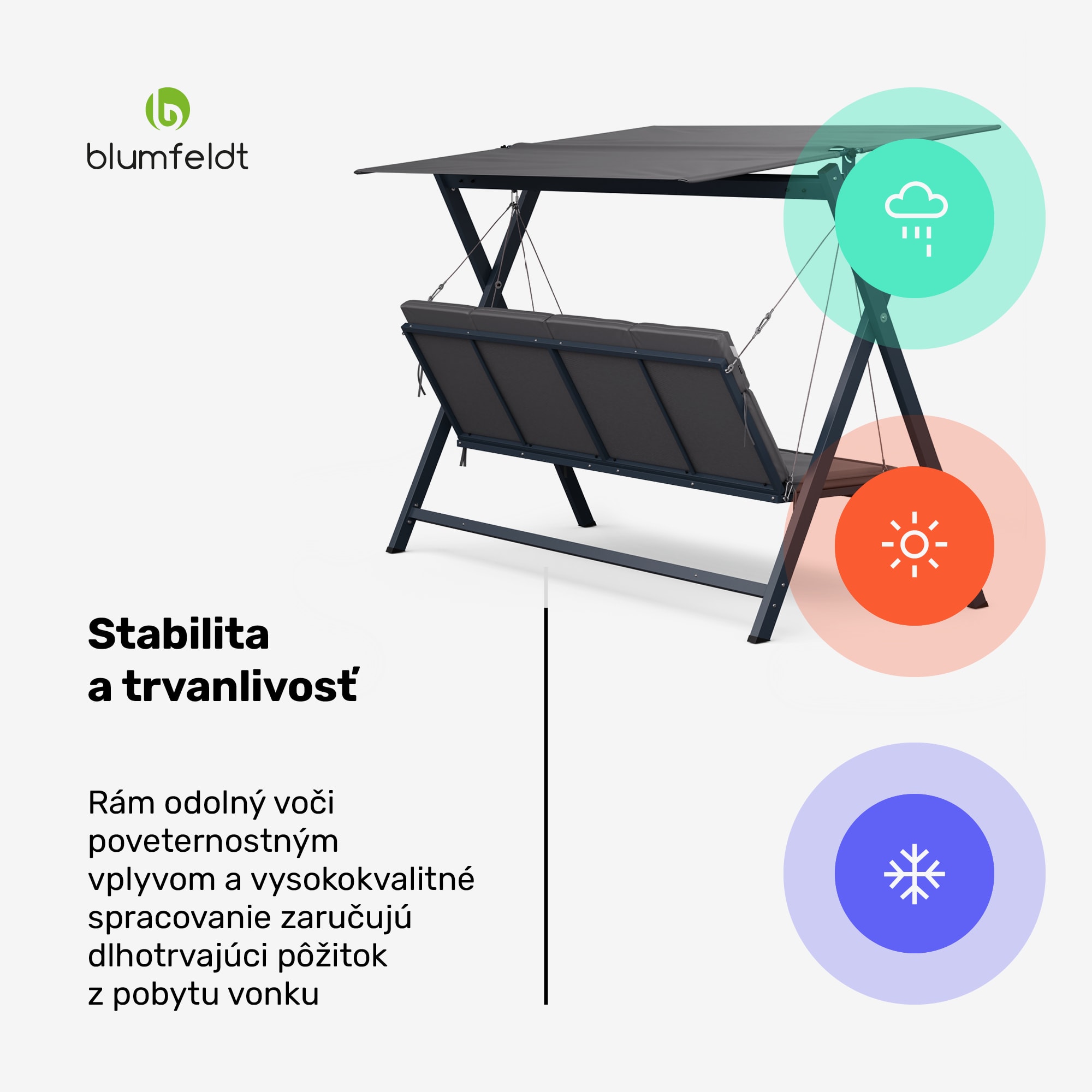 Blumfeldt FlexiSwing, hollywoodska hojdačka, 4-miestna, nastaviteľné operadlo, slnečná strieška, odolná voči poveternostným vplyvom – Obrázok 5