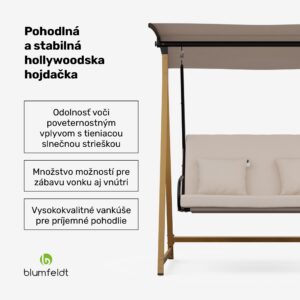 Blumfeldt ZenGrove, hollywoodska hojdačka, 2-miestna, individuálne nastaviteľná, oceľ s práškovou povrchovou úpravou, odolná voči poveternostným vplyvom