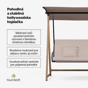 Blumfeldt ZenGrove, hollywoodska hojdačka, 3-miestna, individuálne nastaviteľná, oceľ s práškovou povrchovou úpravou, odolná voči poveternostným vplyvom