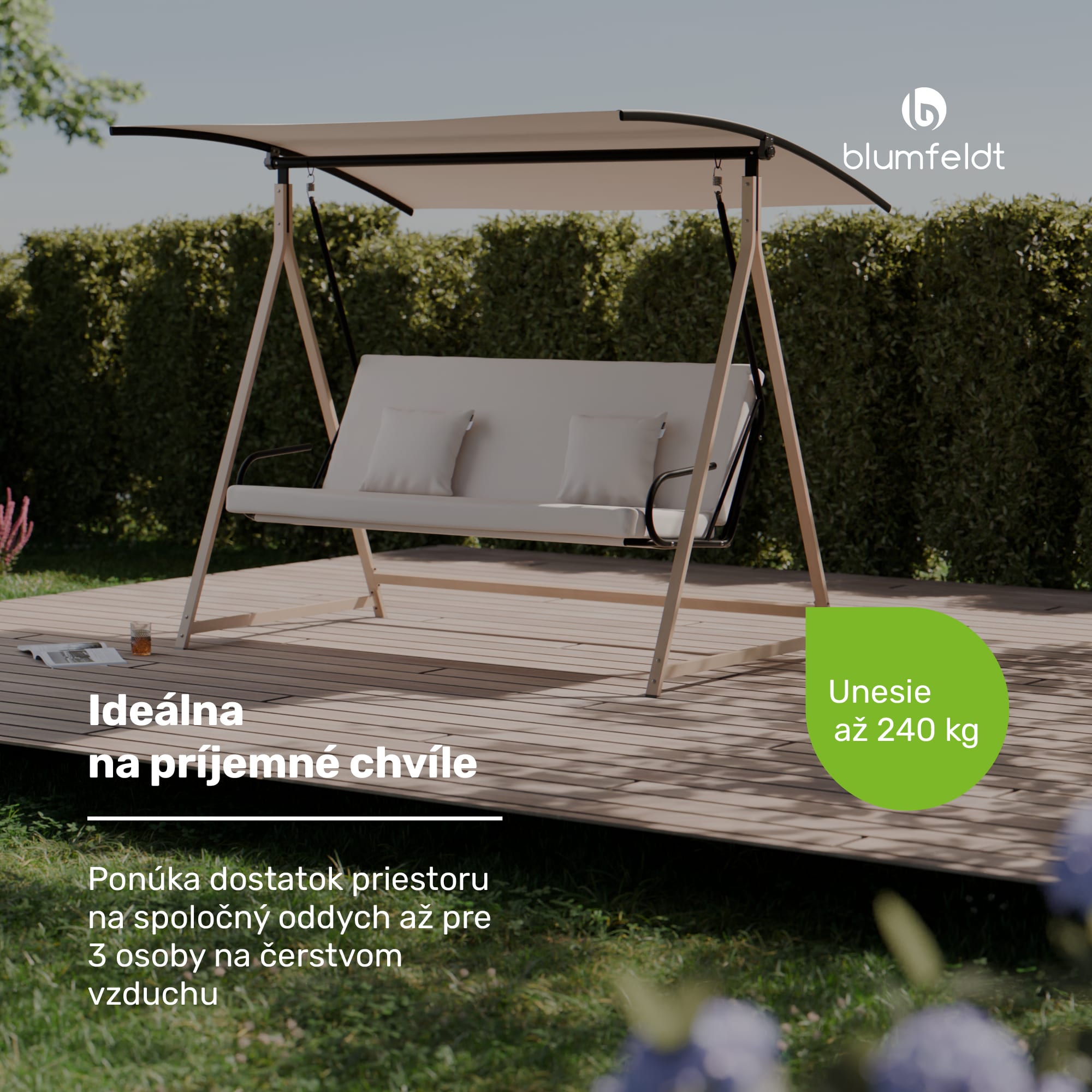 Blumfeldt ZenGrove, hollywoodska hojdačka, 3-miestna, individuálne nastaviteľná, oceľ s práškovou povrchovou úpravou, odolná voči poveternostným vplyvom – Obrázok 2