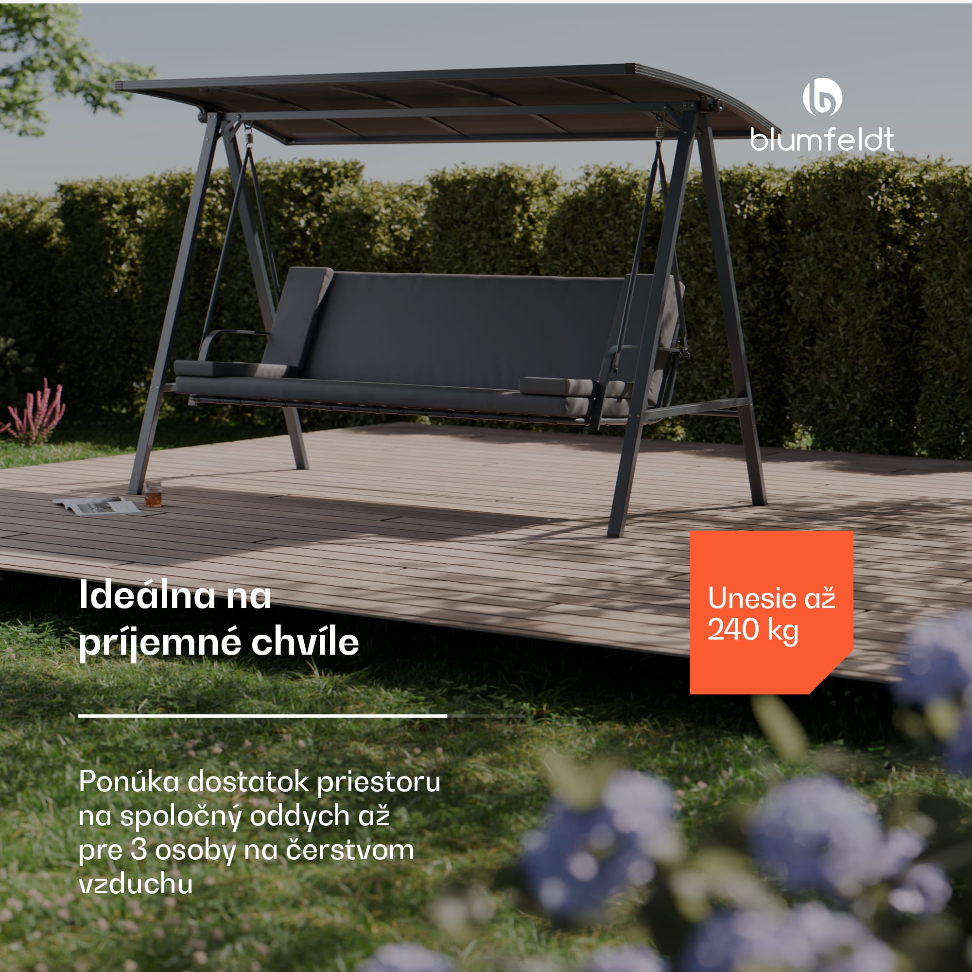 Blumfeldt LuxeLounge, hollywoodska hojdačka, 3-miestna, individuálne nastaviteľná, oceľ s práškovou povrchovou úpravou, odolná voči poveternostným vplyvom – Obrázok 2