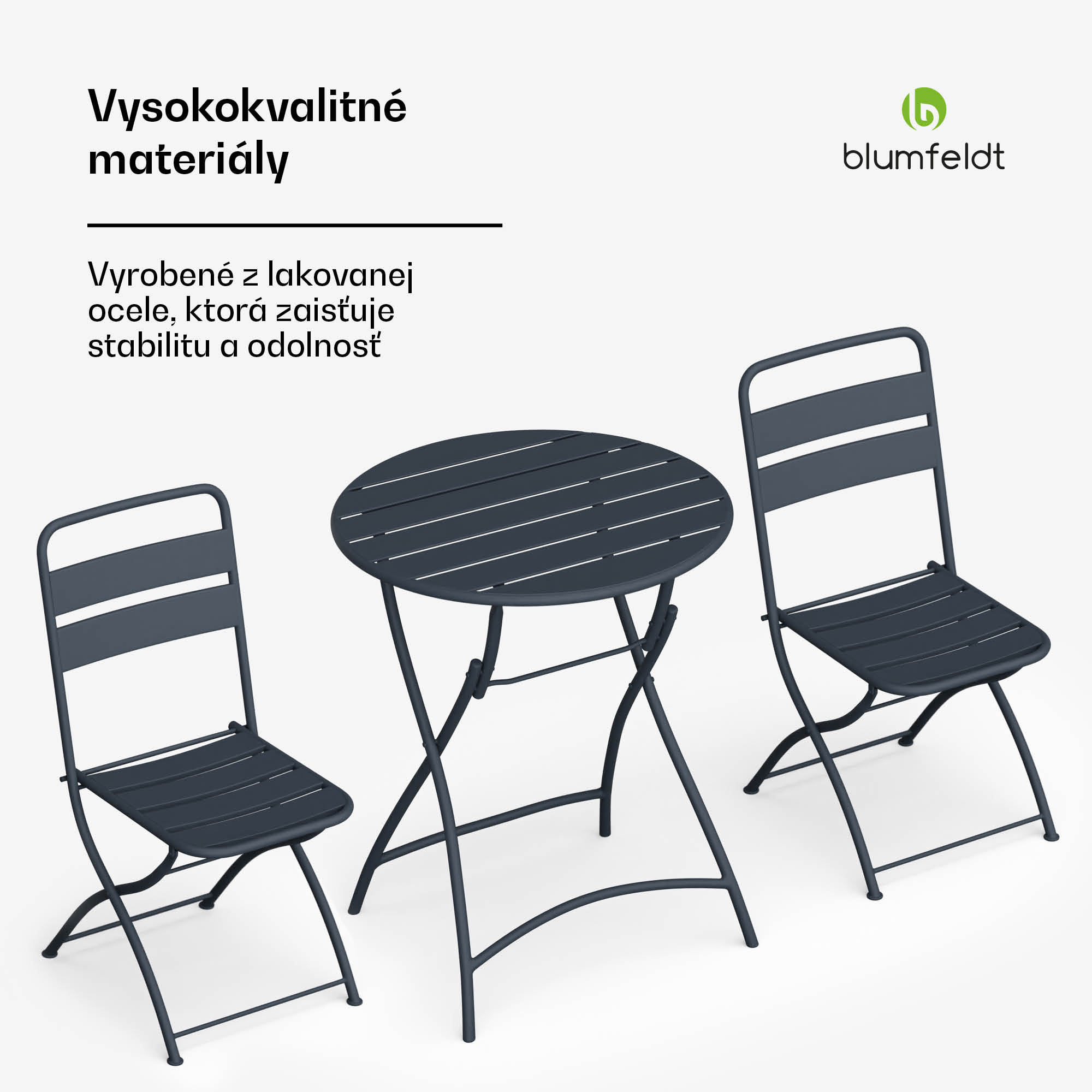 Blumfeldt RetroChic záhradný set, 1 stôl + 2 stoličky, 60 cm, skladacie, potiahnutý, odolný voči poveternostným vplyvom – Obrázok 2