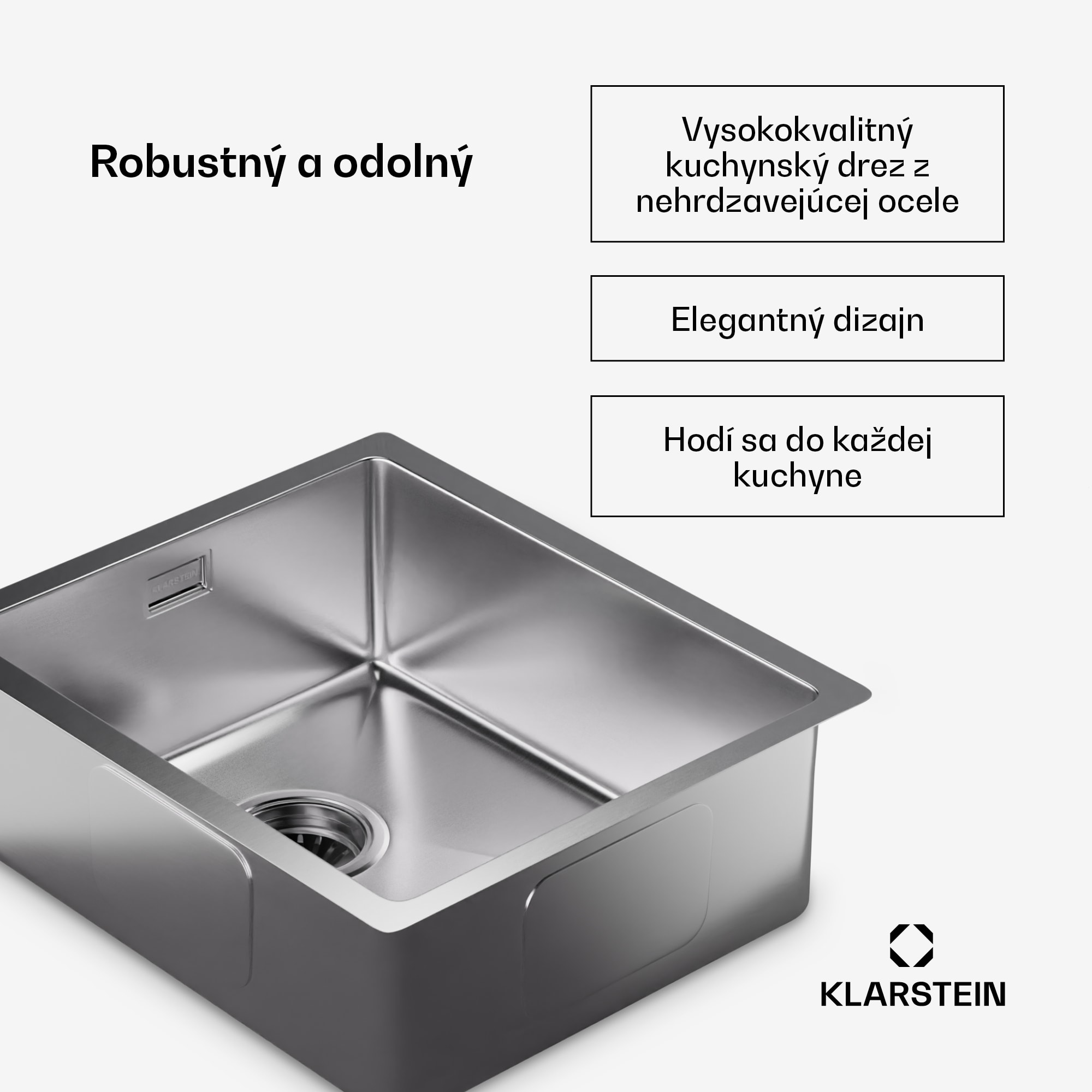 Klarstein TitanSteel Kuchynský drez 45 x 39 cm (DxŠ) s povrchom odolný voči hrdzi, poškriabaniu a teplu