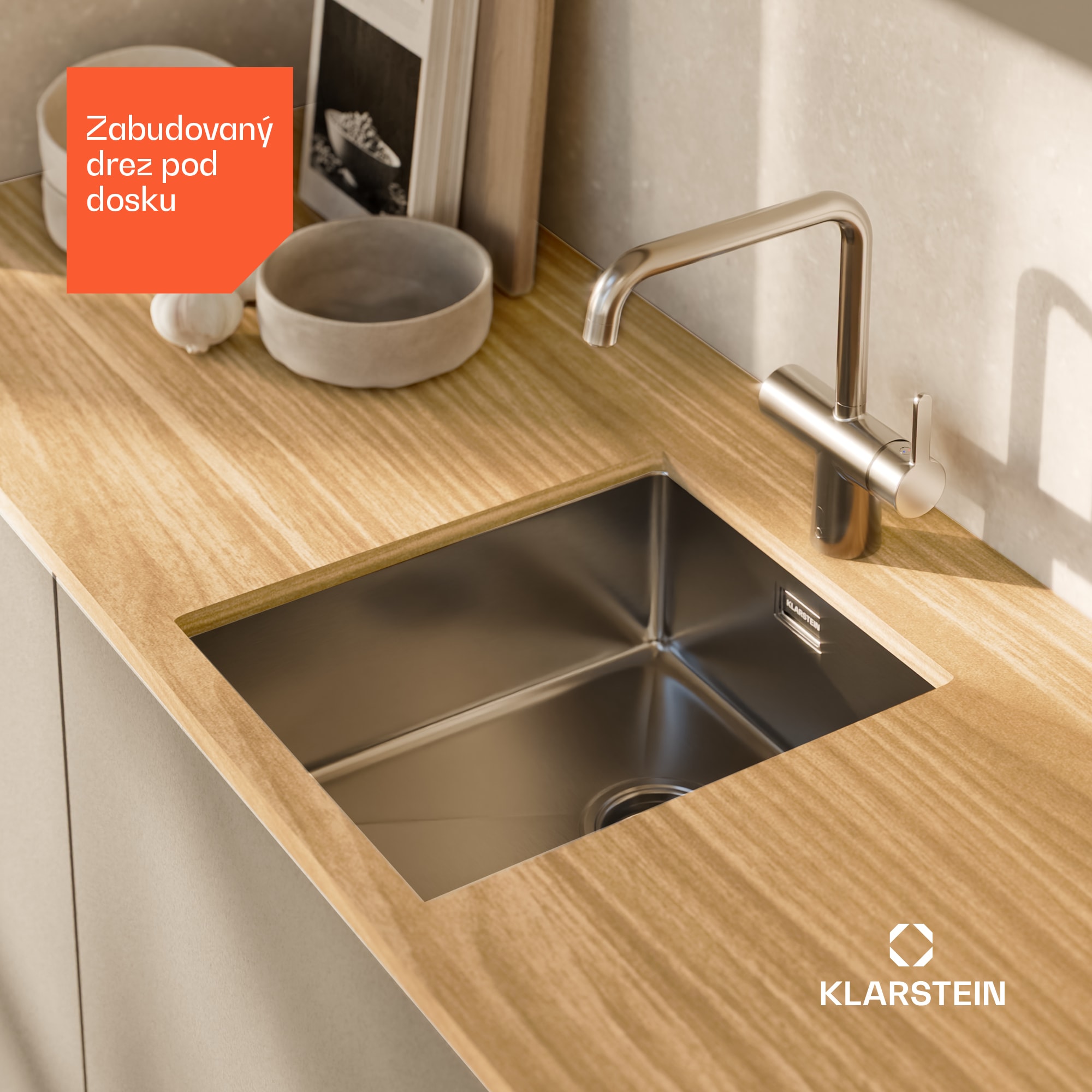 Klarstein TitanSteel Kuchynský drez 45 x 39 cm (DxŠ) s povrchom odolný voči hrdzi, poškriabaniu a teplu – Obrázok 2