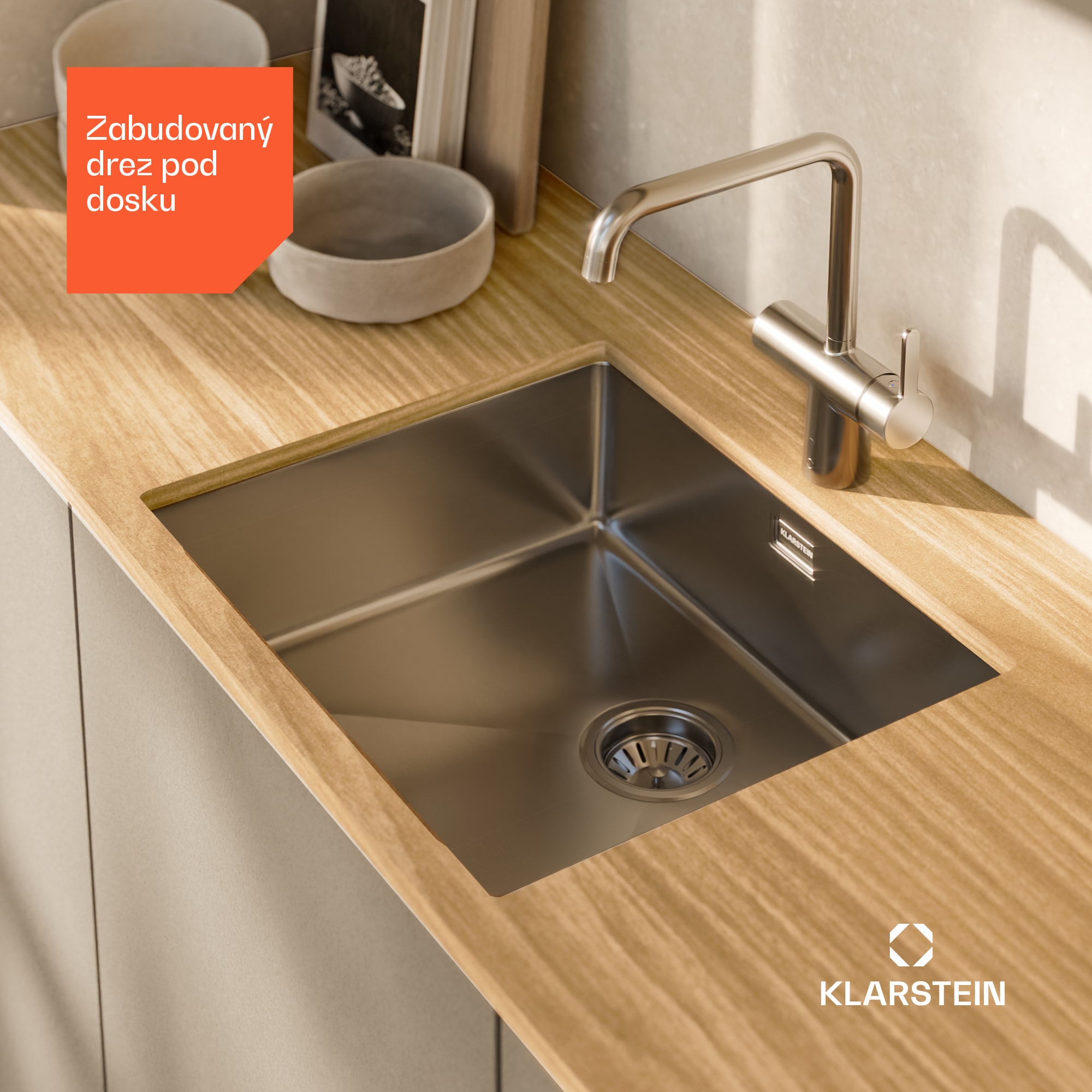 Klarstein TitanSteel Kuchynský drez 45 x 55 cm (DxŠ) s povrchom odolný voči hrdzi, poškriabaniu a teplu – Obrázok 2