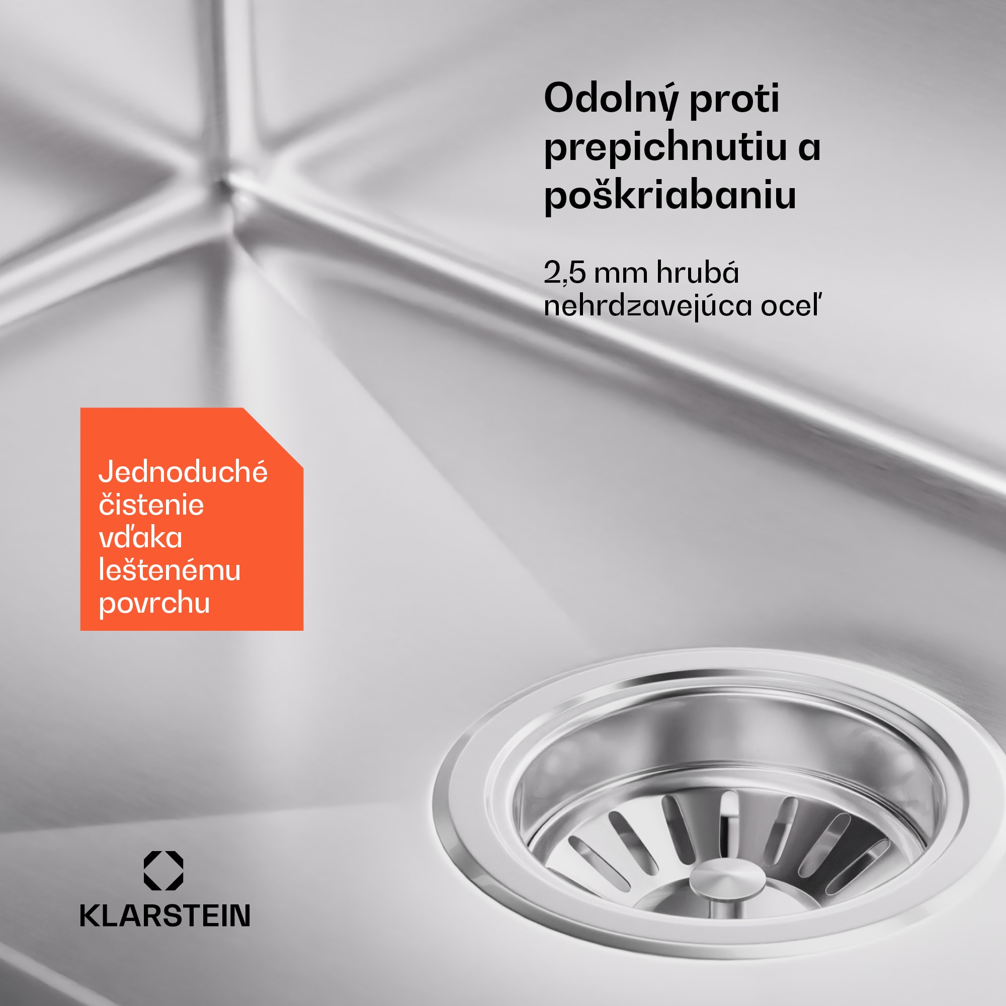 Klarstein TitanSteel Kuchynský drez 45 x 55 cm (DxŠ) s povrchom odolný voči hrdzi, poškriabaniu a teplu – Obrázok 3
