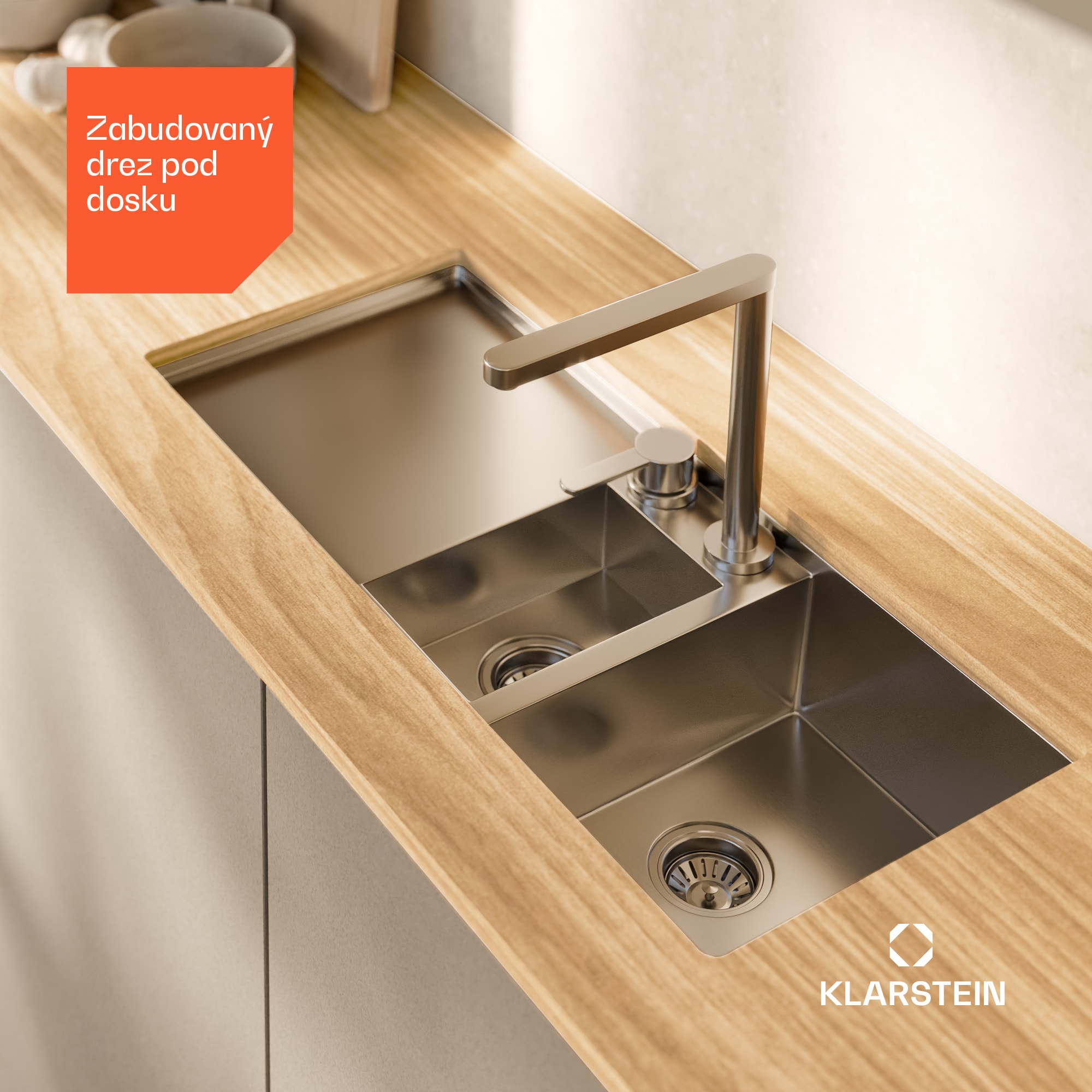 Klarstein TitanSteel kuchynský drez s odkvapkávačom, 100 x 45 cm, 2 umývadlá, nehrdzavejúca oceľ, odolný voči teplu – Obrázok 2
