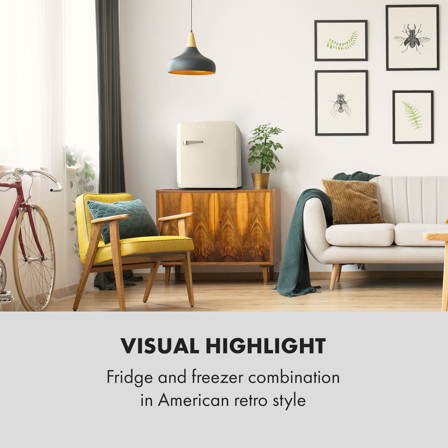 Klarstein Audrey Mini, retro chladnička, energet. trieda E, mraziaci priečinok, LED