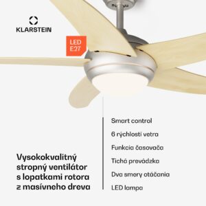 Klarstein Bolero 2 v 1 Smart, stropný ventilátor, Ø 132 cm, svetlo 55 W, diaľkové ovládanie, ovládanie cez aplikáciu, 2 smery chodu