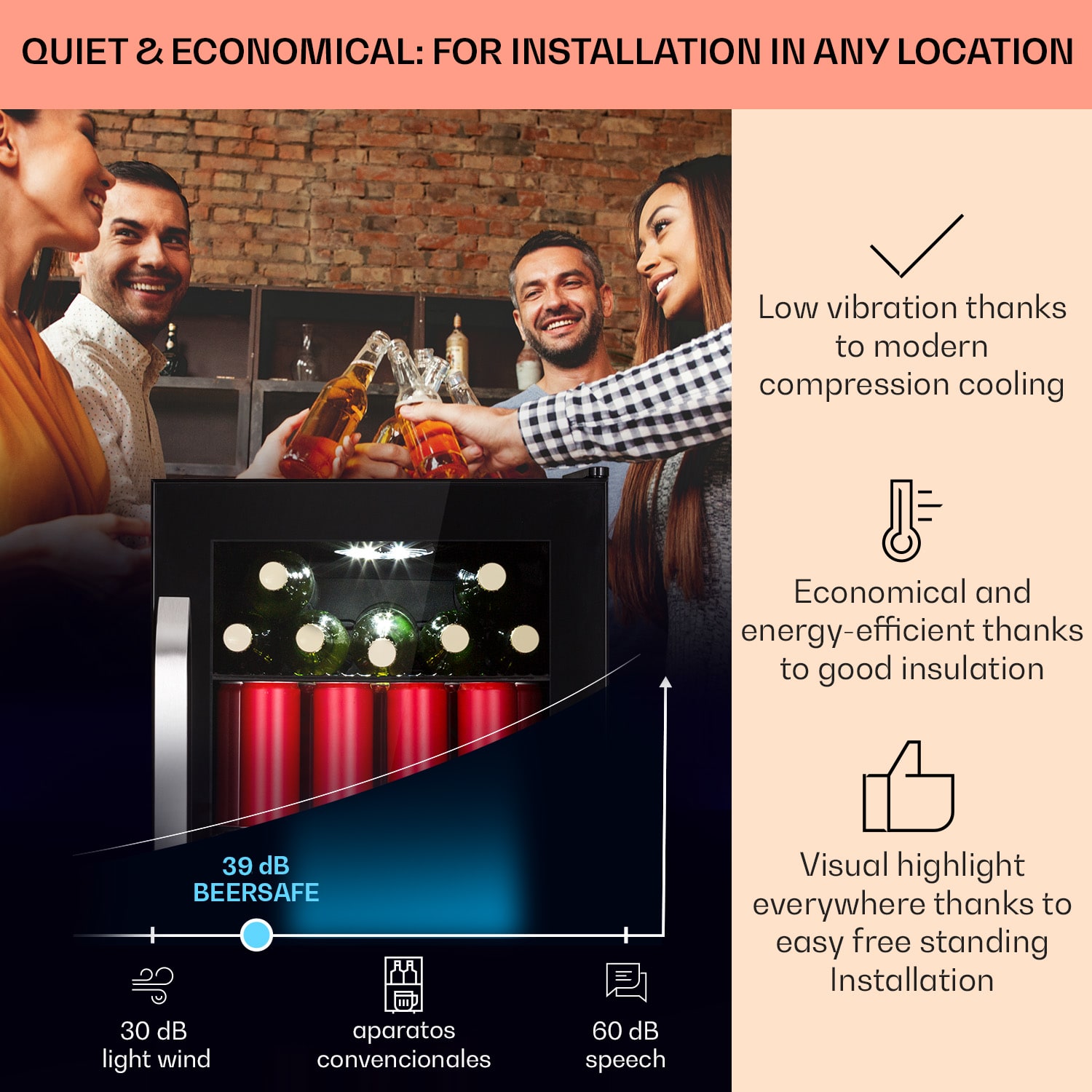 Klarstein Beersafe 70 Craft Beer Edition, chladnička, 70 litrov, sklenené dvere, nehrdzavejúca oceľ – Obrázok 2