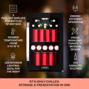 Klarstein Beersafe 70 Birra Milano Edition, chladnička, 70 litrov, 3 police, panoramatické sklenené dvere, nerezová oceľ