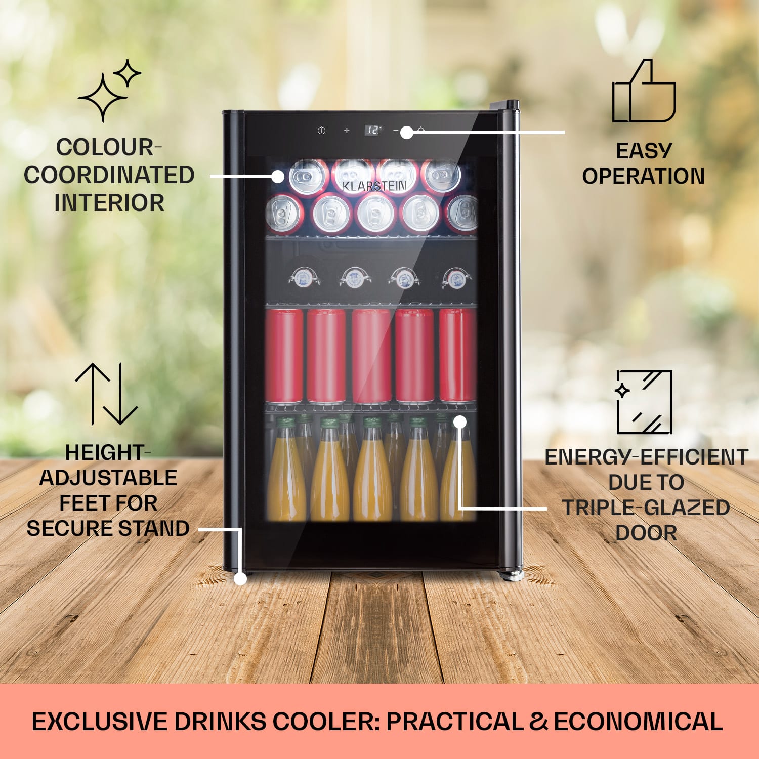 Klarstein Beercave 70, chladnička, 70 l, 3 police, trojito izolované sklenené dvere, dotyková – Obrázok 4