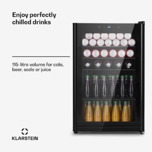 Klarstein Beercave 115, chladnička, 115 l, 4 police, trojito izolované sklenené dvere, dotyková