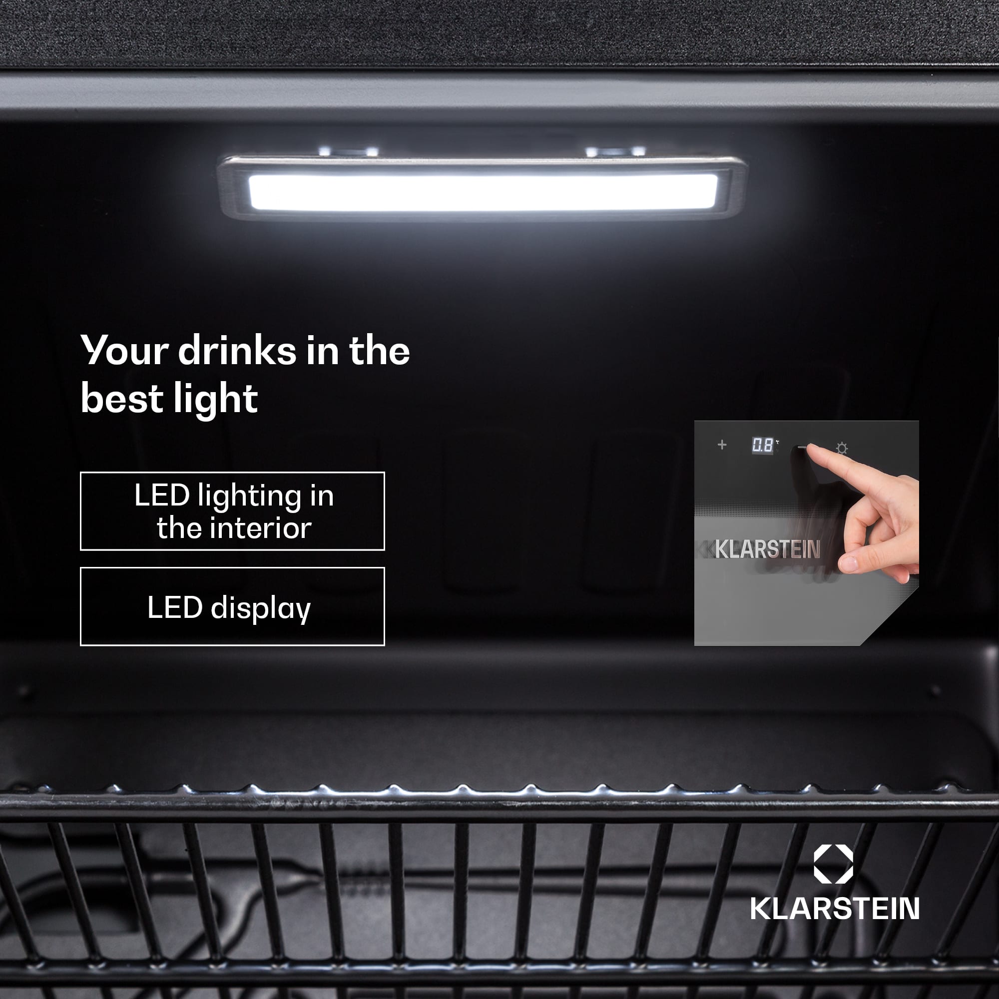 Klarstein Beercave 115, chladnička, 115 l, 4 police, trojito izolované sklenené dvere, dotyková – Obrázok 4