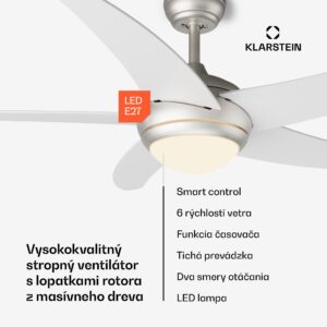 Klarstein Bolero 2 v 1 Smart, stropný ventilátor, Ø 132 cm, svetlo 55 W, diaľkové ovládanie, ovládanie cez aplikáciu, 2 smery chodu