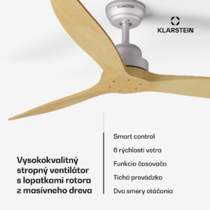 Klarstein Santa Elena Smart 52", Ø 132 cm stropný ventilátor, 10260 m³/h, lopatky z pravého dreva, 6 nastavení rýchlosti, diaľkové ovládanie