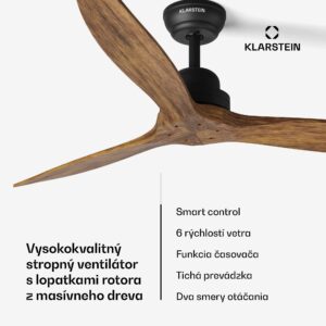 Klarstein Santa Elena Smart 52", Ø 132 cm stropný ventilátor, 10260 m³/h, lopatky z pravého dreva, 6 nastavení rýchlosti, diaľkové ovládanie