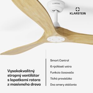 Klarstein Bahama Breeze Smart Stropný ventilátor , lopatky rotora z masívneho dreva, diaľkové ovládanie + ovládanie pomocou aplikácie