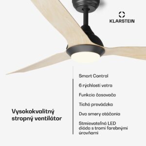 Klarstein Fiji Flow 2 v 1 Smart, stropný ventilátor, Ø 132 cm, LED svetlo, diaľkové ovládanie, ovládanie cez aplikáciu, 2 smery chodu