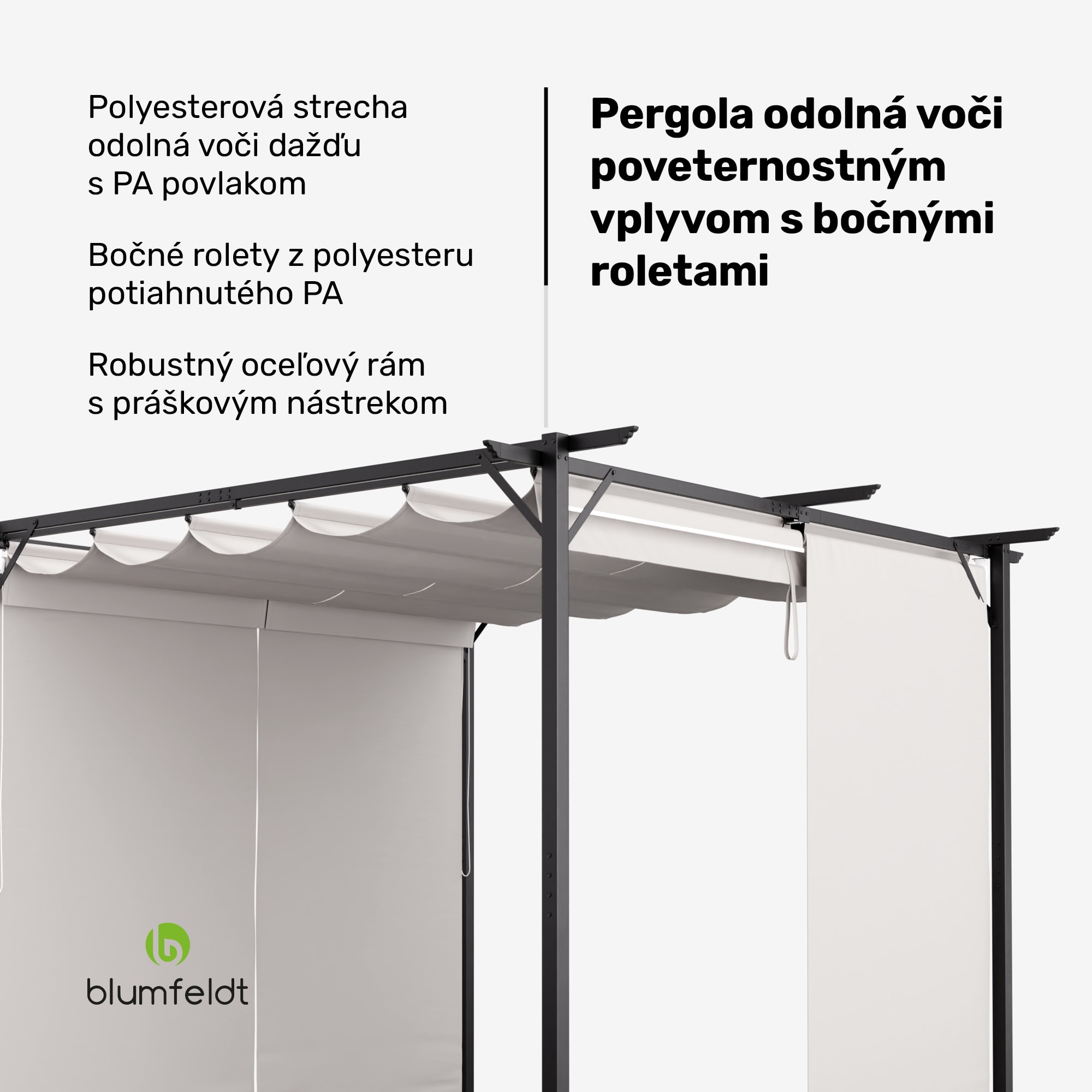 Blumfeldt Pantheon Robust, pergola, 3 x 3 m, s bočnými roletami, práškovo lakovaná oceľ odolná voči poveternostným vplyvom