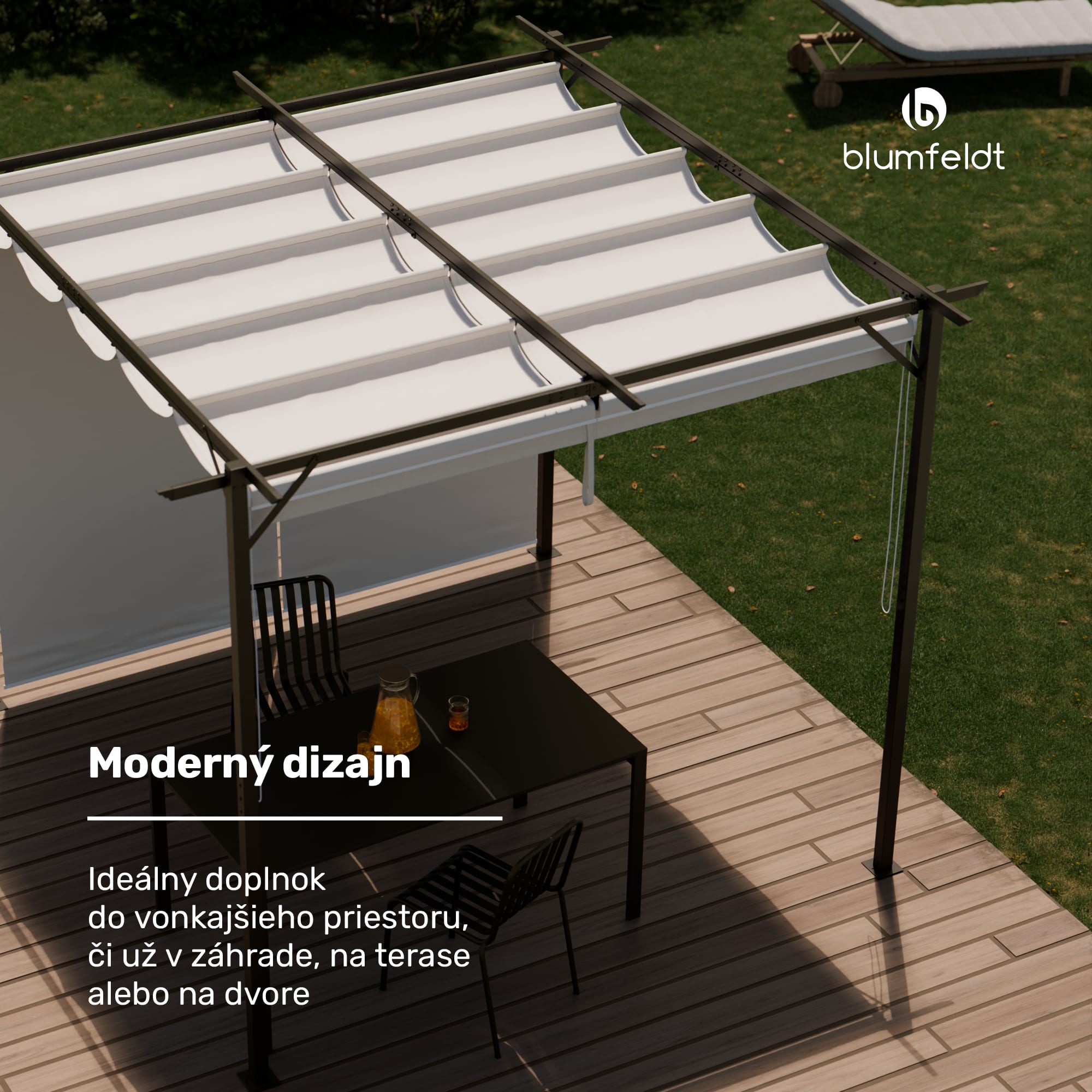 Blumfeldt Pantheon Robust, pergola, 3 x 3 m, s bočnými roletami, práškovo lakovaná oceľ odolná voči poveternostným vplyvom – Obrázok 2